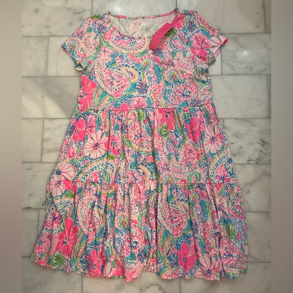 Lilly Pulitzer Geanna Short Sleeve Dress in Multi Flock Full of Fun - Picture 2 of 8